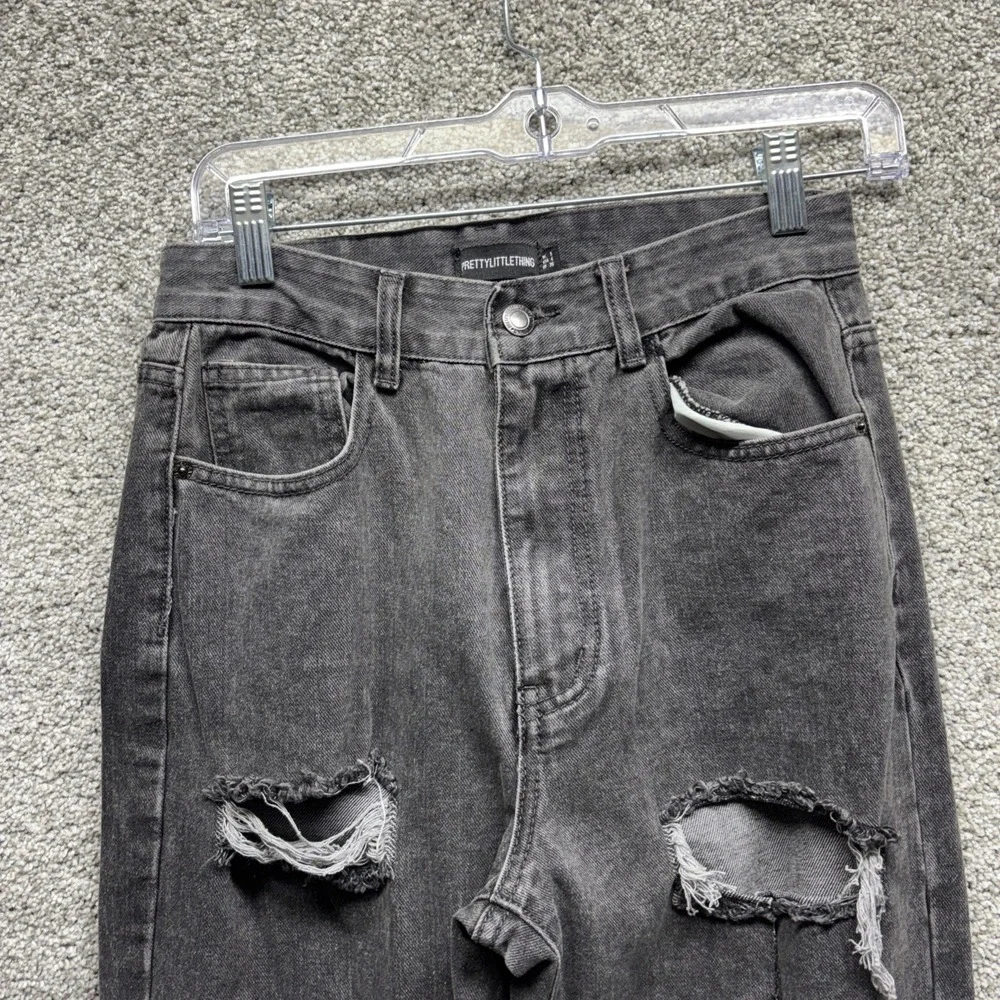 Pretty Little Thing Washed‎ Grey Split Hem Leg Women's Jeans Sz: 4 US (8 UK) NWT
